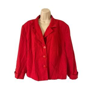 Vintage Samantha Taylor Womens Linen Blazer Size 2X Red Lined Single Breasted